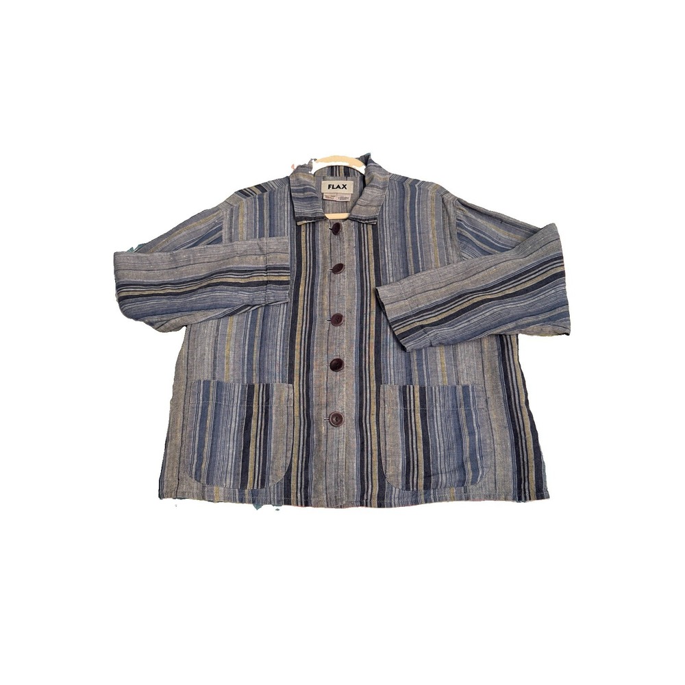 Flax Boxy Linen Jacket Womens S P Pockets Button Up Lagenlook Oversized Coastal